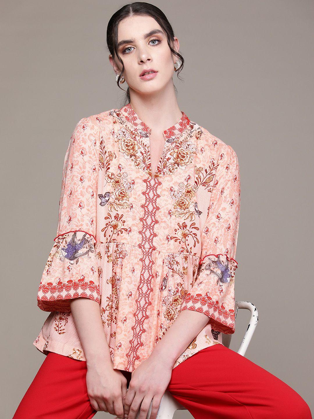 aarke ritu kumar floral print bell sleeve longline top