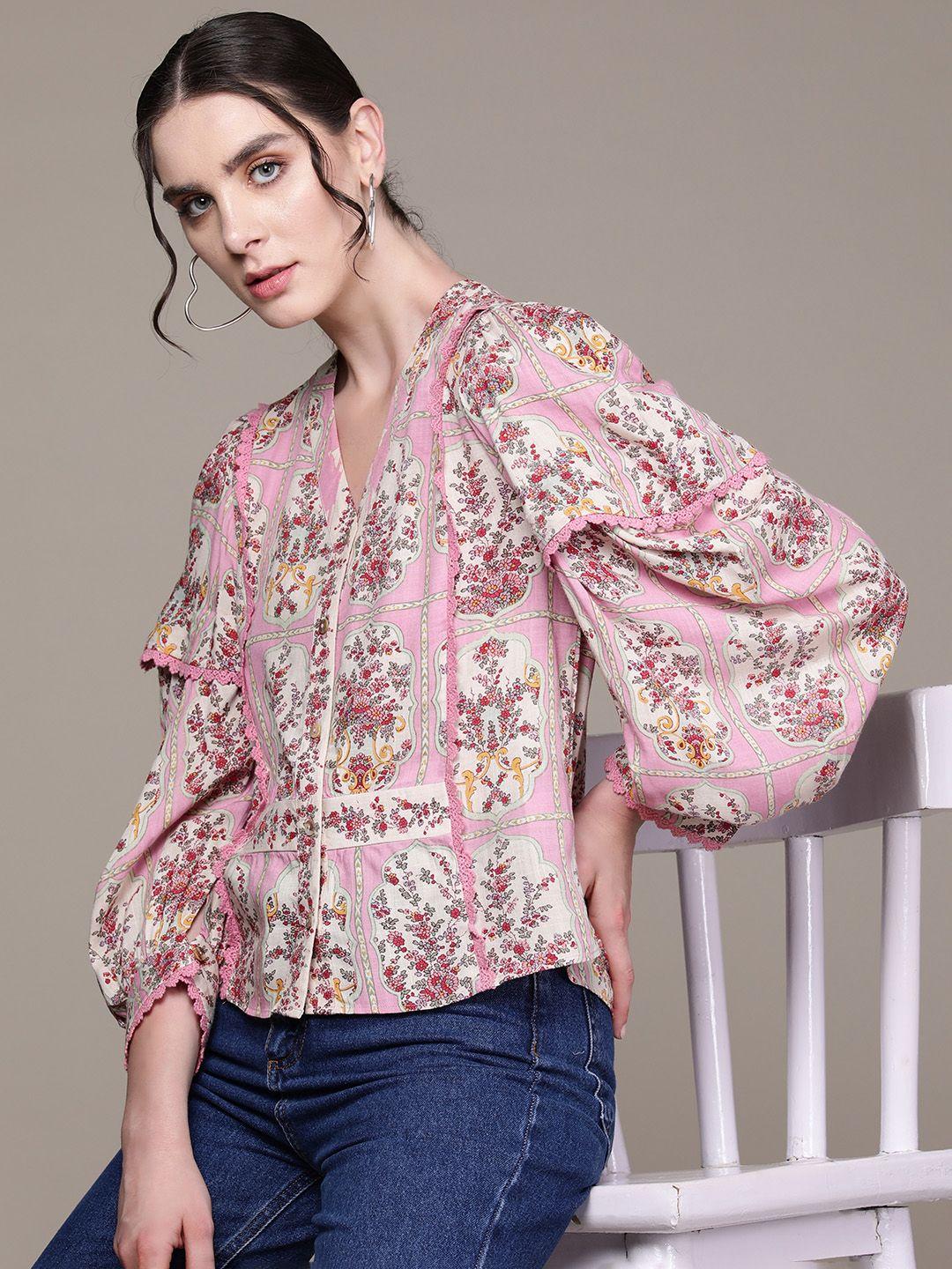 aarke ritu kumar floral print bishop sleeves top