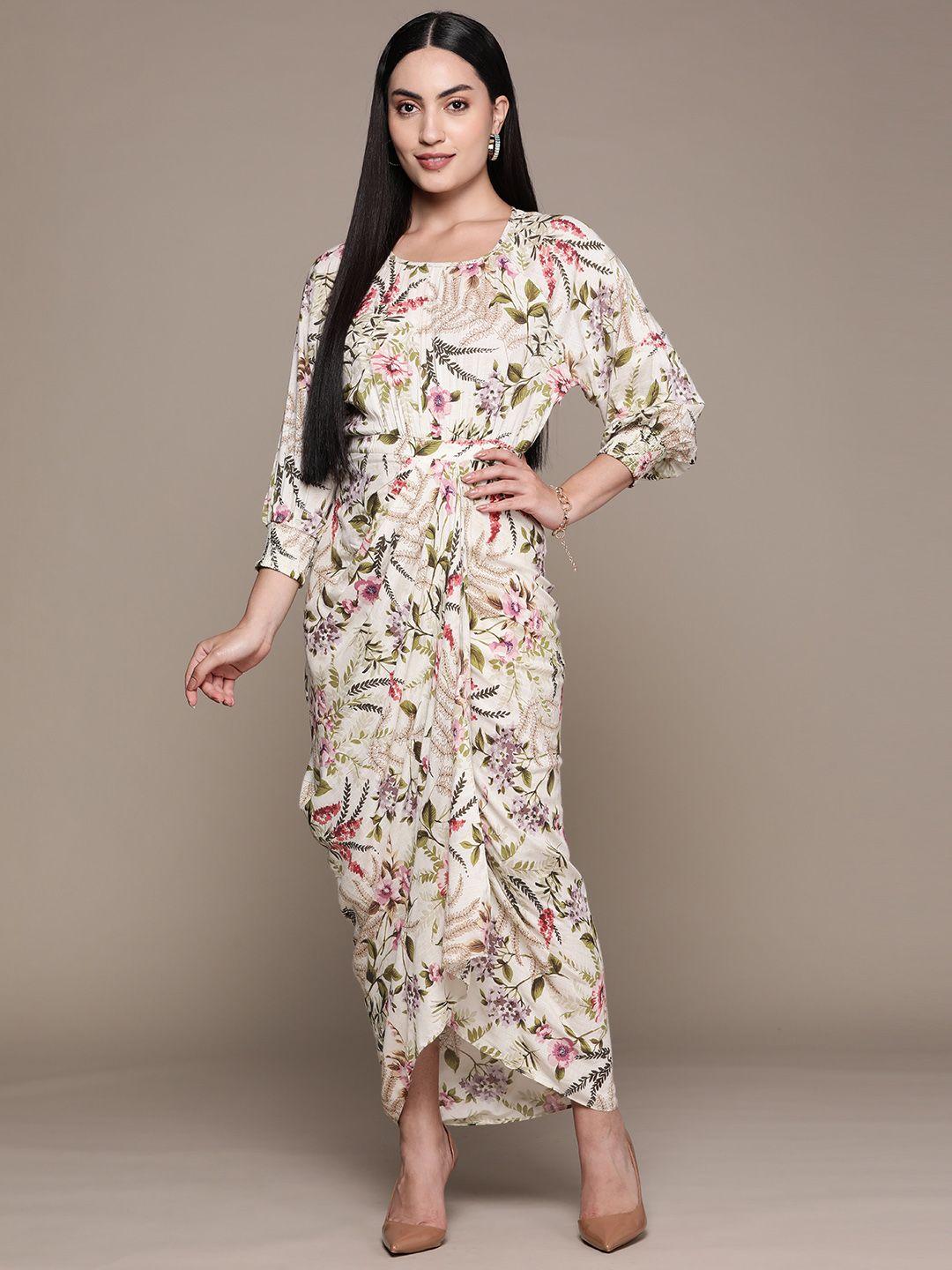 aarke ritu kumar floral print puff sleeve maxi dress