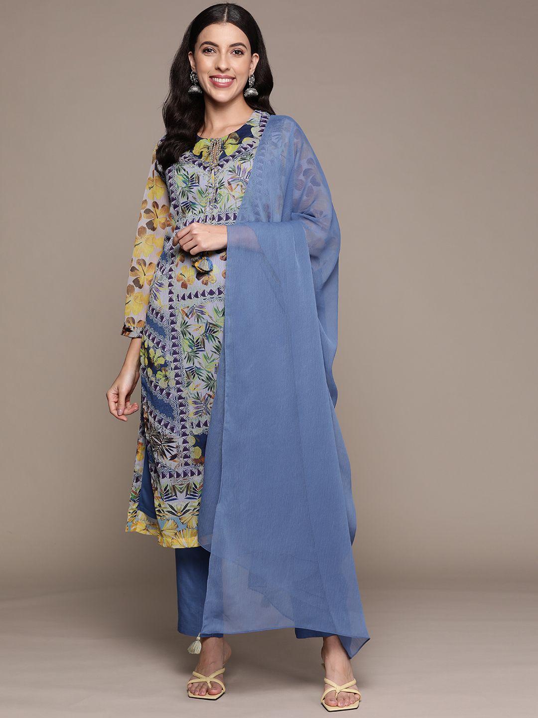 aarke ritu kumar floral printed regular kurta with trousers & dupatta