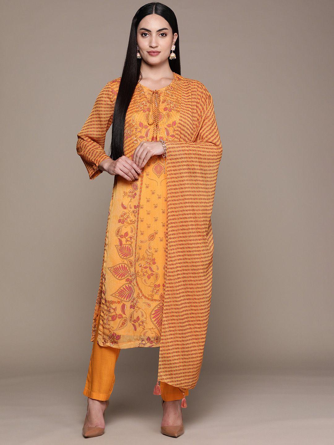 aarke ritu kumar floral printed regular kurta with trousers & dupatta