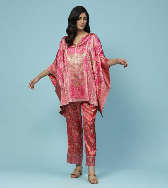 aarke ritu kumar fuchsia dorian printed kurta with palazzo co-ord set