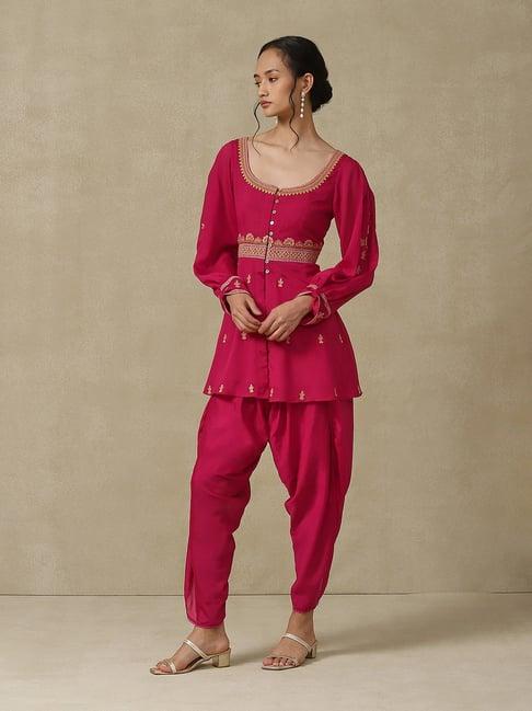 aarke ritu kumar fuchsia embroidered tunic & dhoti set