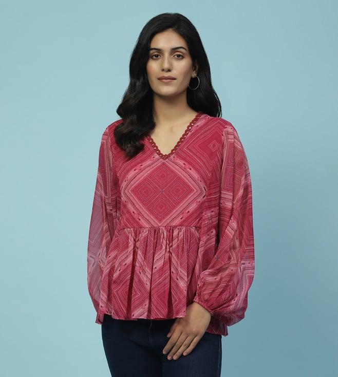 aarke ritu kumar fuchsia sitashi printed top with camisole