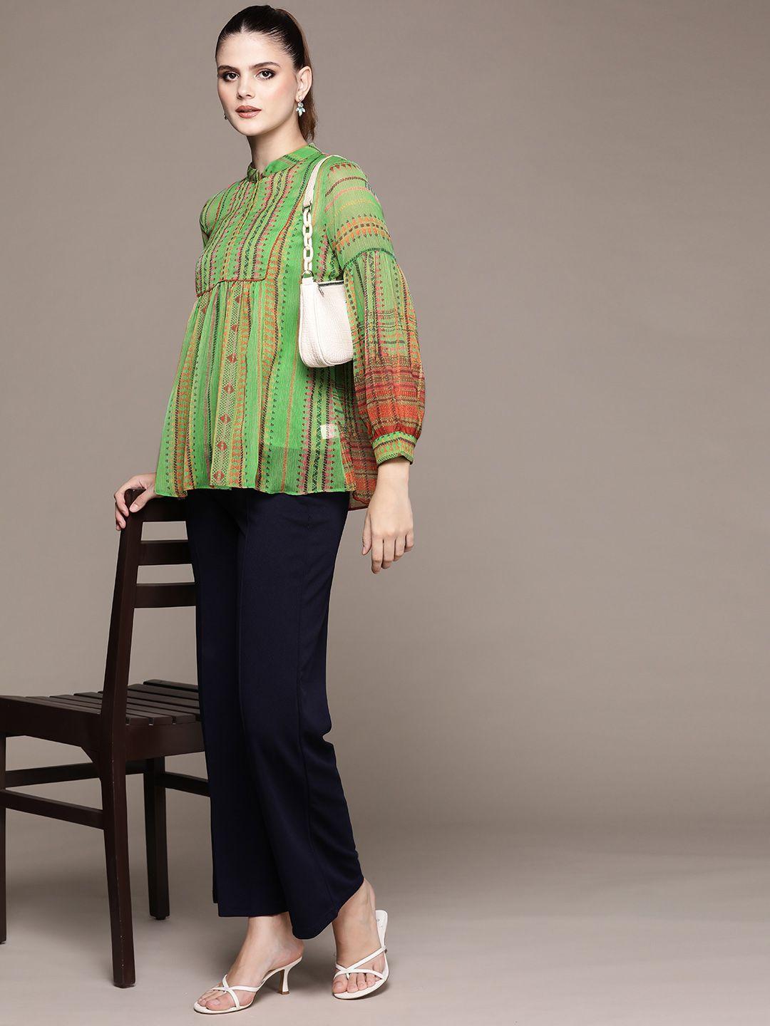 aarke ritu kumar geometric print mandarin collar top with camisole