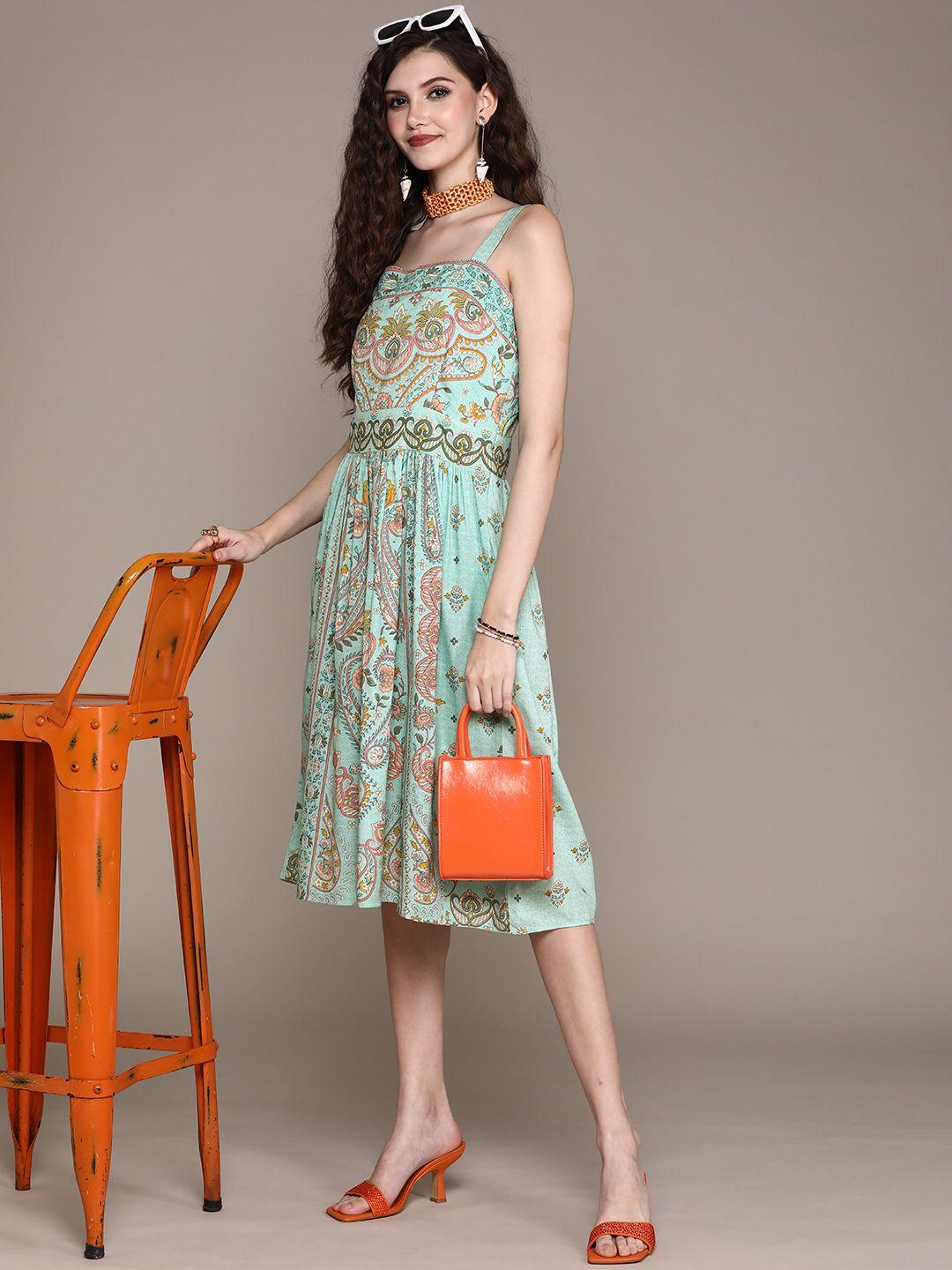 aarke ritu kumar green & orange ethnic motifs dress