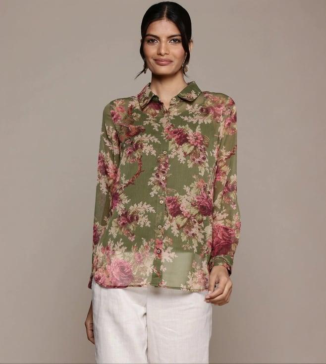 aarke ritu kumar green amie shirt with camisole