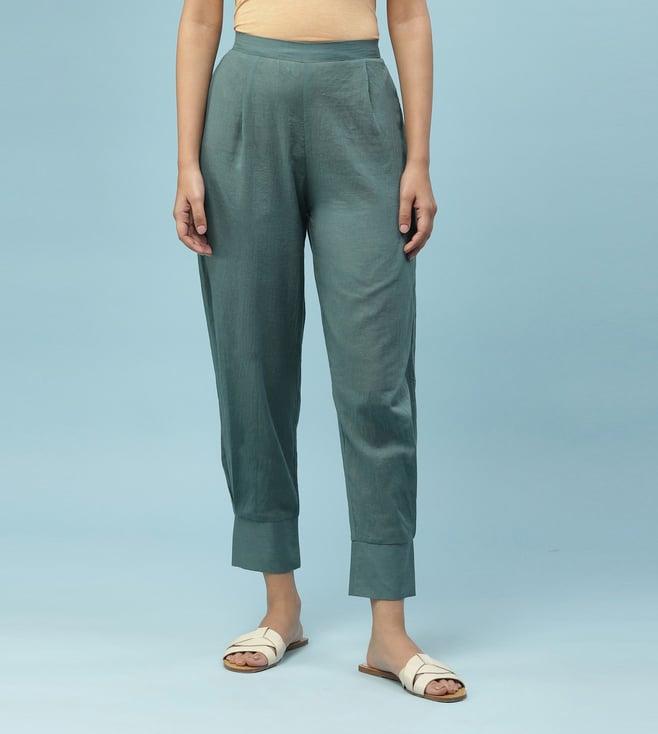 aarke ritu kumar green casual solid pant in pop colour