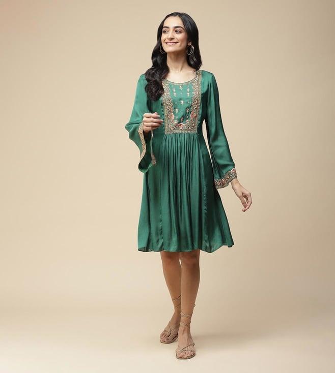 aarke ritu kumar green embroidered short dress