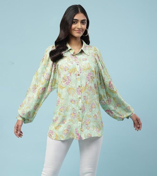 aarke ritu kumar green floral print shirt