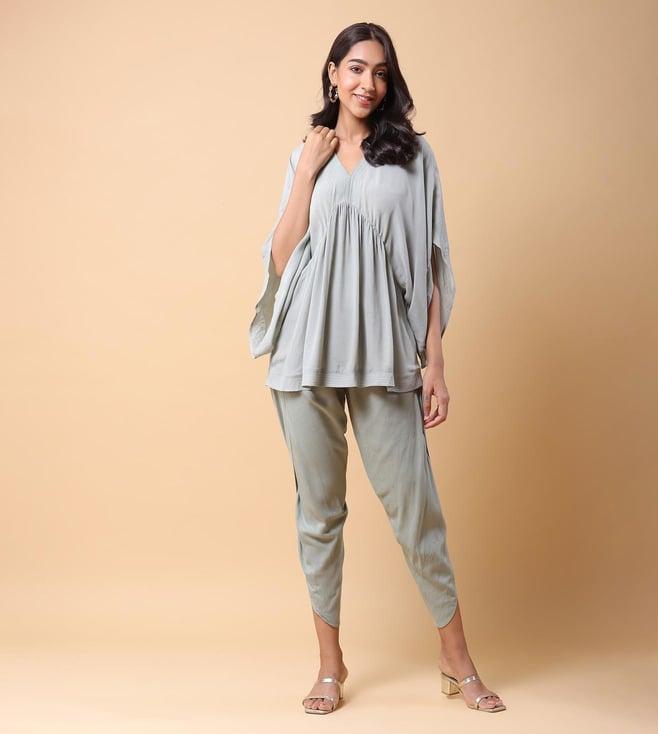 aarke ritu kumar green kaftan top with dhoti pant