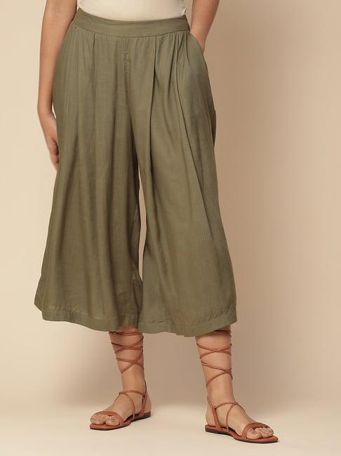 aarke ritu kumar green loose fit mid rise culottes