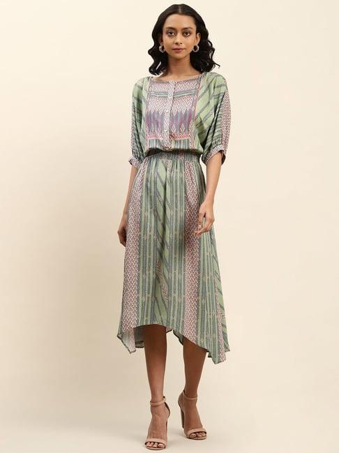 aarke ritu kumar green printed high-low dress