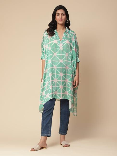 aarke ritu kumar green printed kaftan kurti