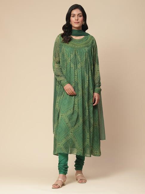 aarke ritu kumar green printed kurta with churidar & dupatta
