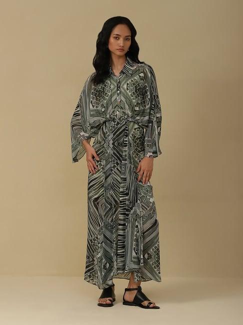 aarke ritu kumar green printed maxi dress