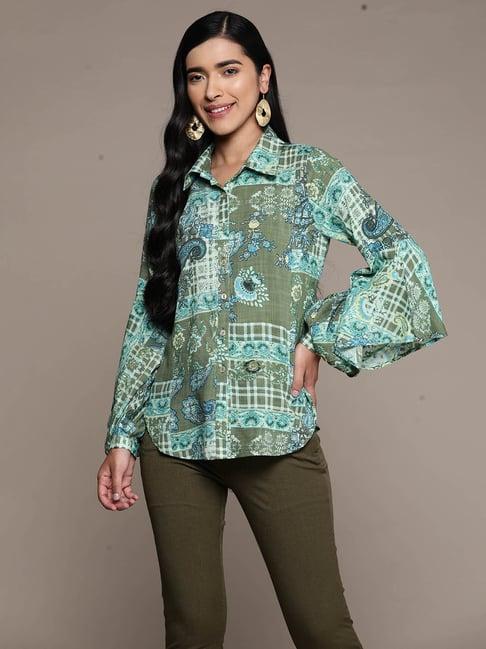 aarke ritu kumar green printed shirt