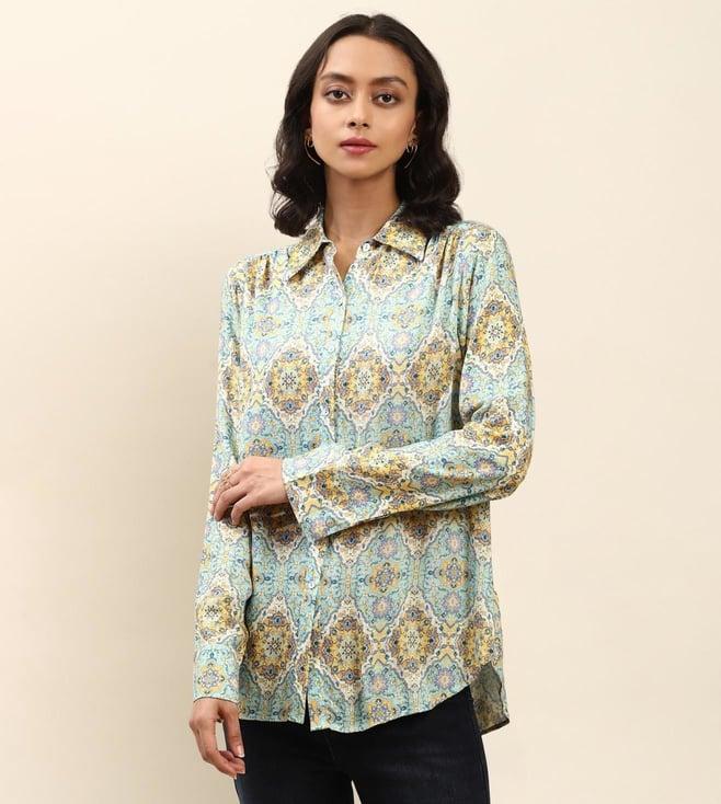 aarke ritu kumar green printed shirt