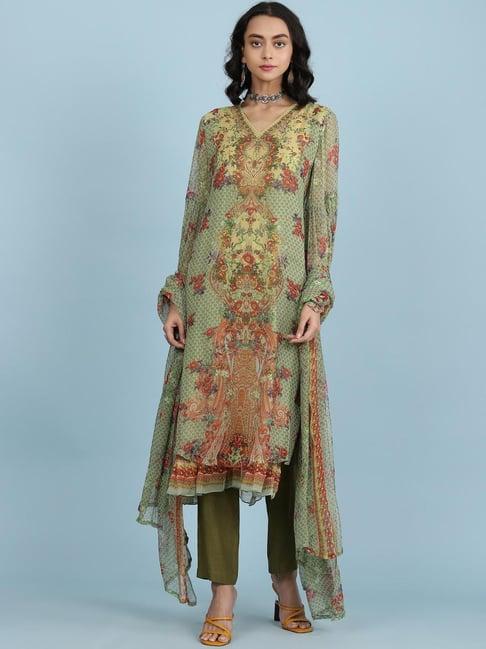 aarke ritu kumar green printed suit set