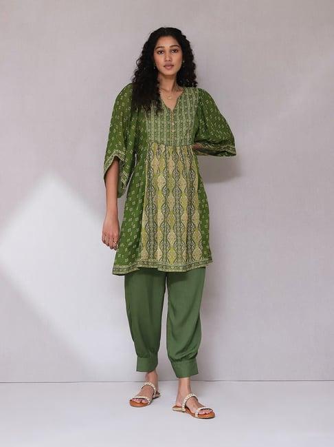 aarke ritu kumar green printed tunic & pant set