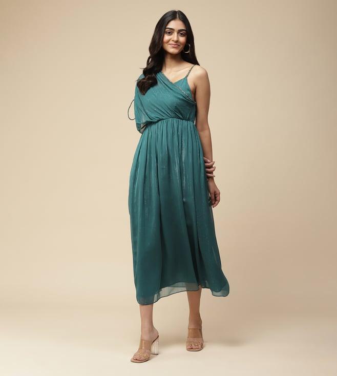 aarke ritu kumar green solid drape style long dress