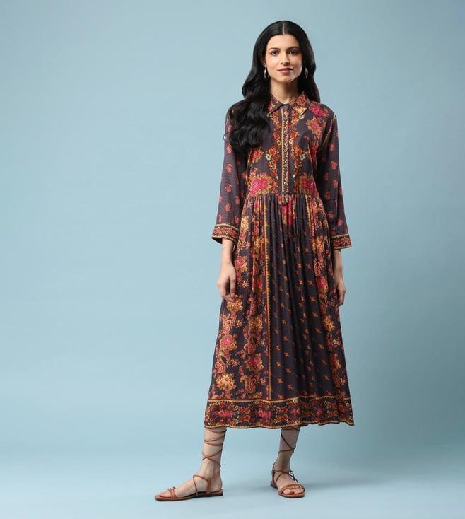 aarke ritu kumar grey floral print long dress