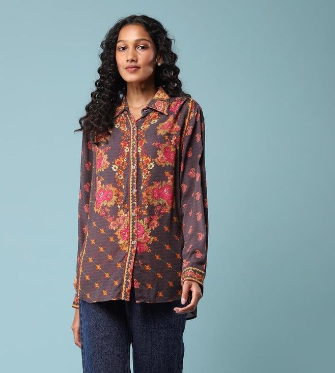 aarke ritu kumar grey floral print shirt