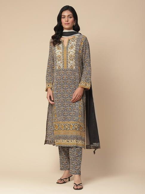 aarke ritu kumar grey printed kurta with pants & dupatta