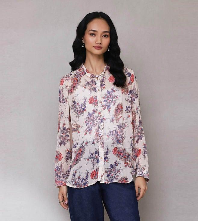 aarke ritu kumar ivory floral print shirt with camisole