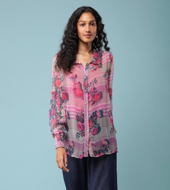 aarke ritu kumar lavender floral print shirt with inner