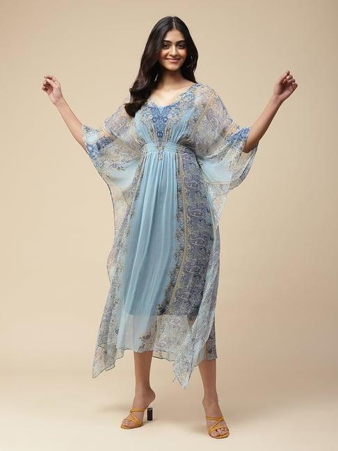 aarke ritu kumar light blue printed kaftan with camisole