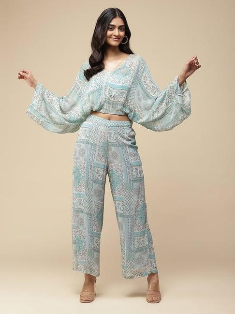 aarke ritu kumar light blue printed top with pants