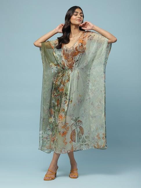 aarke ritu kumar light green floral kaftan with camisole