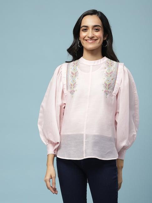 aarke ritu kumar light pink embroidered top with camisole