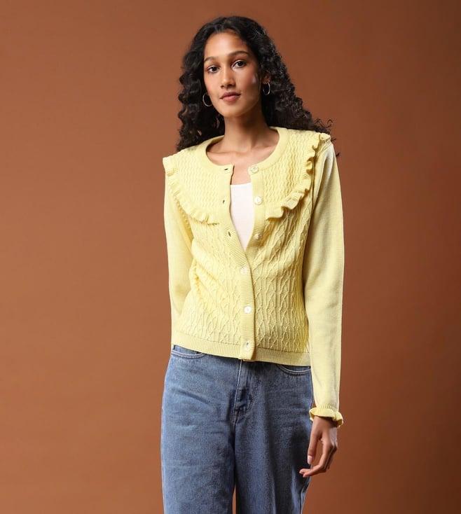 aarke ritu kumar lime knitted ruffle cardigan