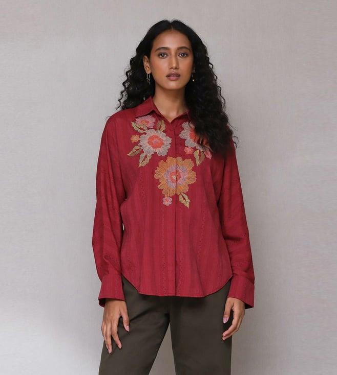 aarke ritu kumar maroon embroidered shirt