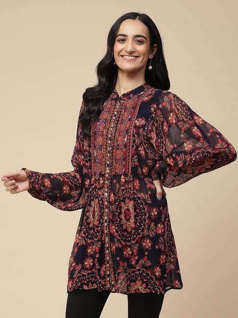 aarke ritu kumar navy floral a line kurti