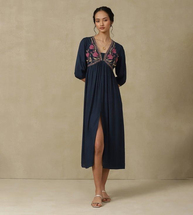 aarke ritu kumar navy floral embroidered ong dress