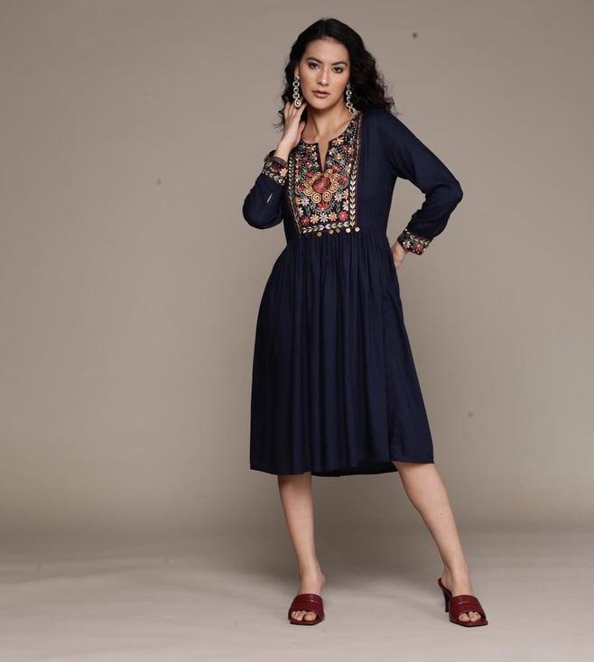 aarke ritu kumar navy length embroidered dress