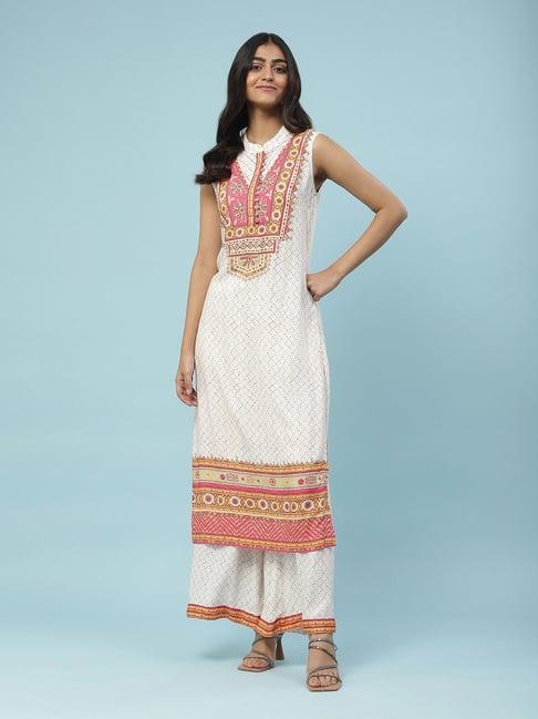 aarke ritu kumar off white printed kurta & palazzo set