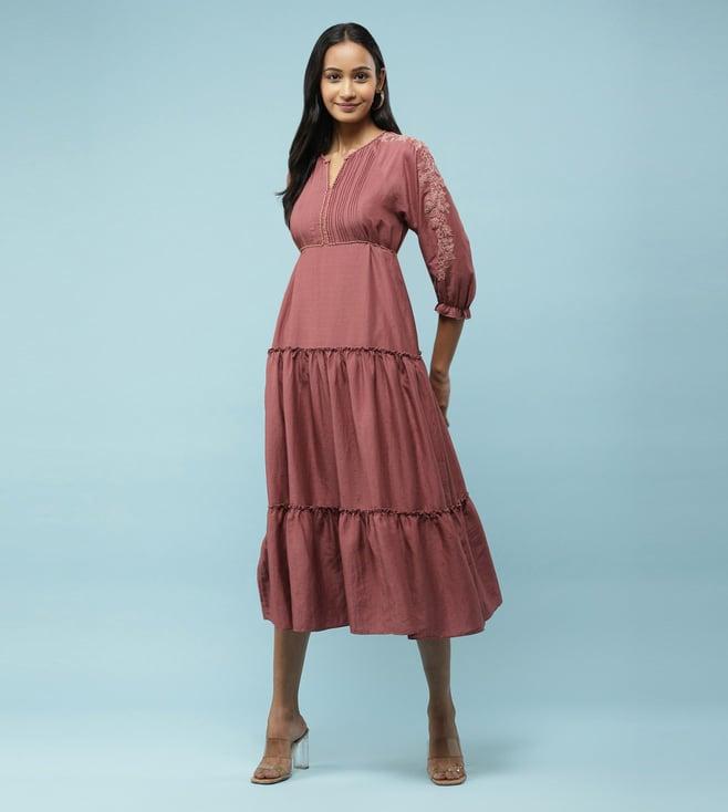 aarke ritu kumar old rose embroidered tiered long dress