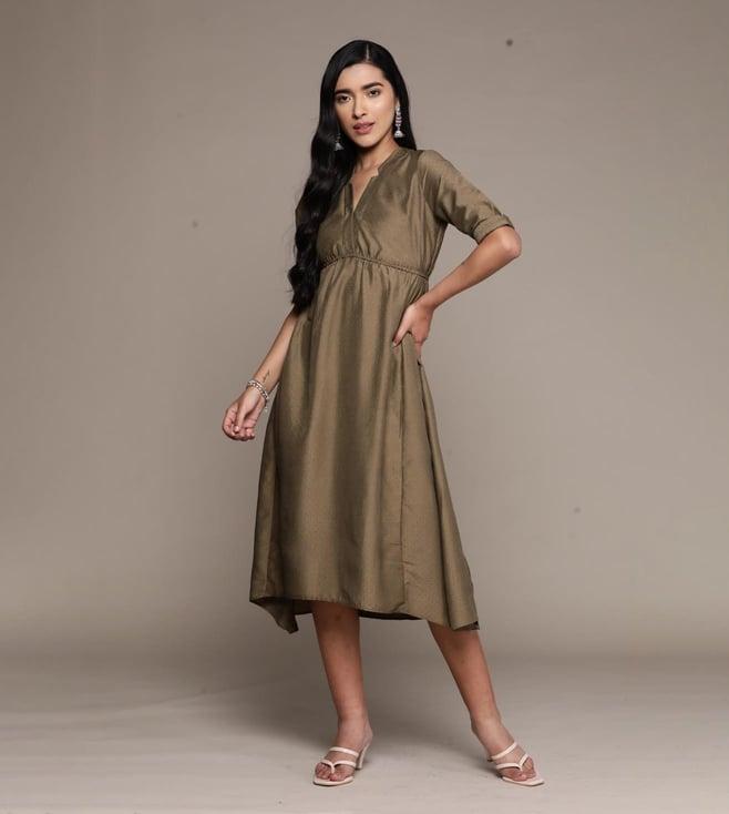 aarke ritu kumar olive green a-line long dress