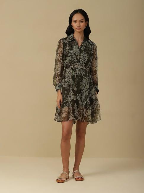 aarke ritu kumar olive printed shirt dress