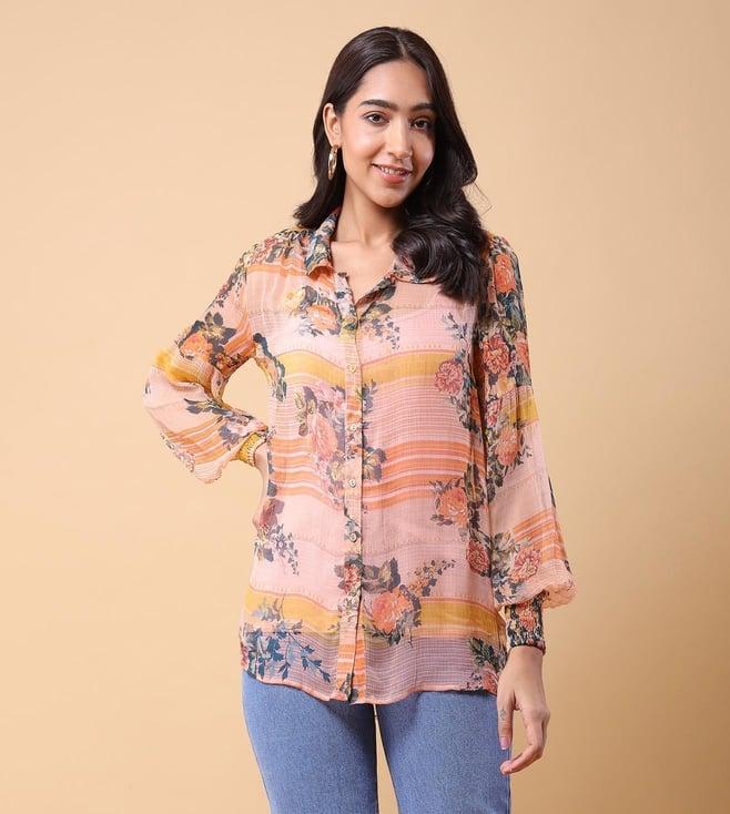 aarke ritu kumar orange floral print shirt with inner