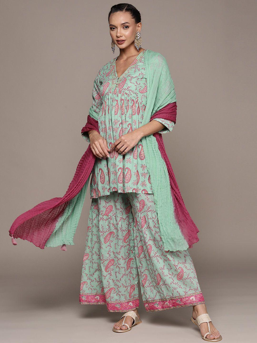 aarke ritu kumar paisley printed empire kurti with trousers & dupatta