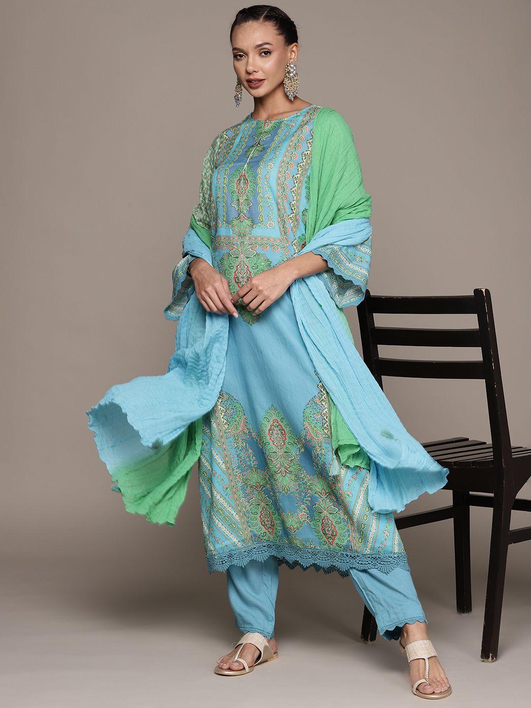 aarke ritu kumar paisley printed regular pure cotton kurta with trousers & dupatta