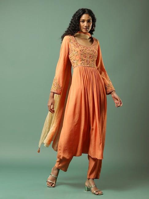 aarke ritu kumar peach anarkali kurta with pant and dupatta