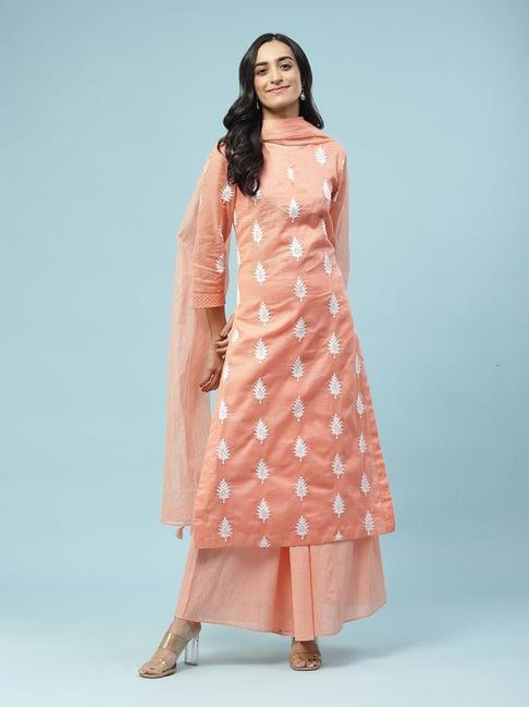 aarke ritu kumar peach embroidered kurta with palazzo & dupatta