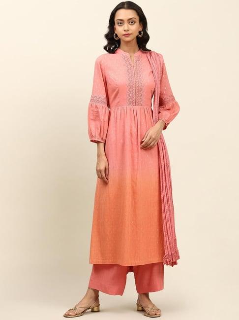 aarke ritu kumar peach embroidered suit set