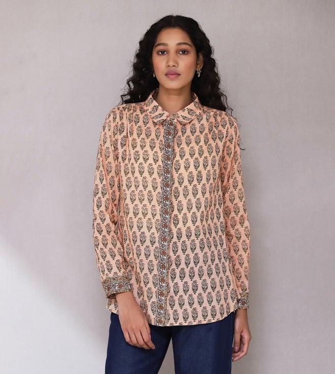 aarke ritu kumar peach floral print shirt